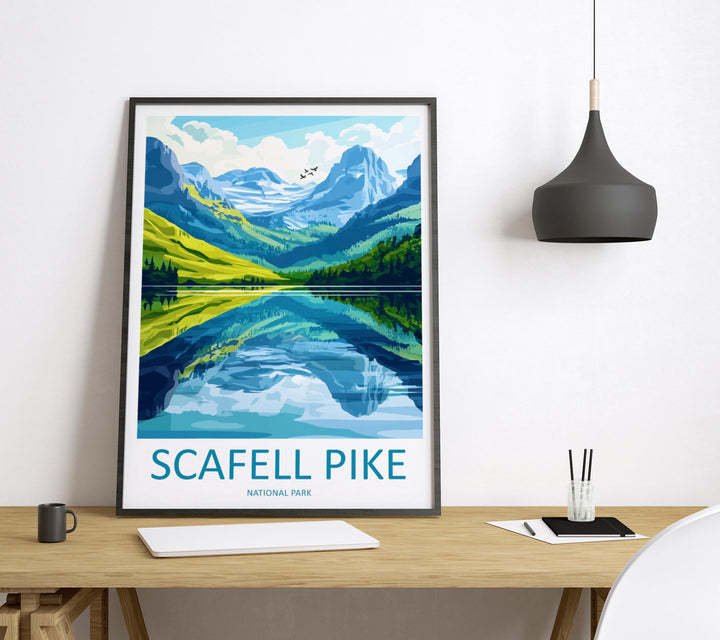 Scafell Pike Travel Poster England Wall Art Mountain Peak Print Lake District View Illustration Hiking Decor Scafell Gift Souvenir