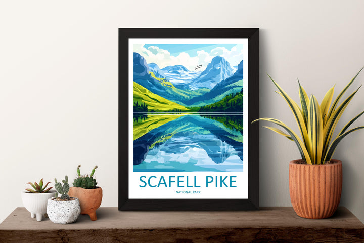 Scafell Pike Travel Poster England Wall Art Mountain Peak Print Lake District View Illustration Hiking Decor Scafell Gift Souvenir