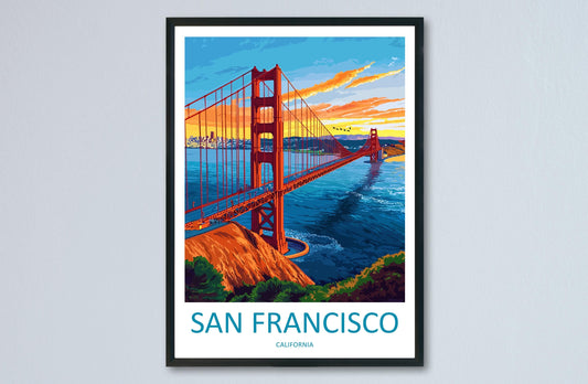 San Francisco Travel Poster California Wall Art Golden Gate Print City View Illustration Bay Area Decor San Francisco Gift Souvenir