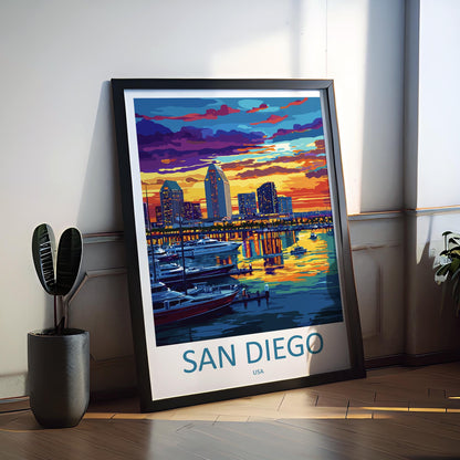 San Diego Travel Poster California Wall Art Coastal City Print Palm Tree View Illustration Waterfront Decor San Diego Gift Souvenir