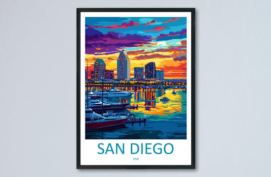 San Diego Travel Poster California Wall Art Coastal City Print Palm Tree View Illustration Waterfront Decor San Diego Gift Souvenir