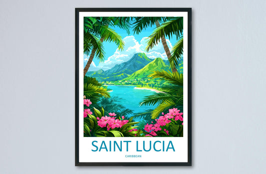 Saint Lucia Travel Poster Caribbean Wall Art Island Coast Print Pitons View Illustration Tropical Decor Saint Lucia Gift Souvenir