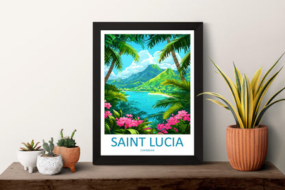 Saint Lucia Travel Poster Caribbean Wall Art Island Coast Print Pitons View Illustration Tropical Decor Saint Lucia Gift Souvenir