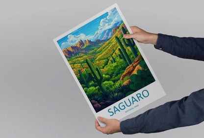Saguaro National Park Travel Poster Arizona Wall Art Desert Landscape Print Cactus View Illustration Saguaro Gift Souvenir Scene