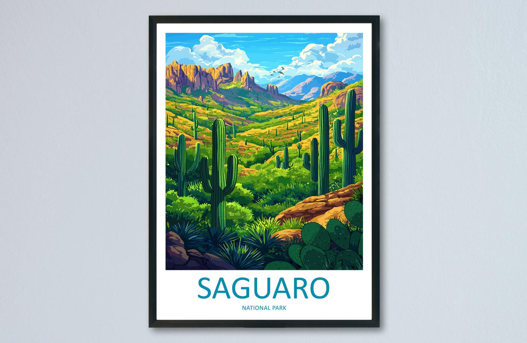Saguaro National Park Travel Poster Arizona Wall Art Desert Landscape Print Cactus View Illustration Saguaro Gift Souvenir Scene