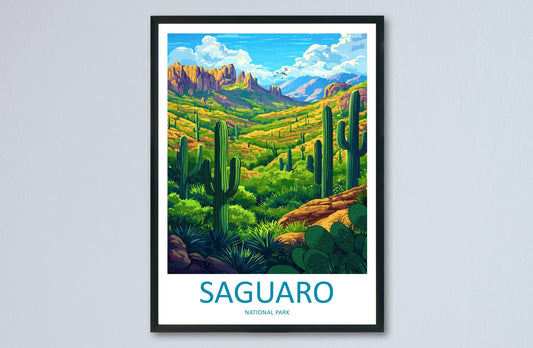 Saguaro National Park Travel Poster Arizona Wall Art Desert Landscape Print Cactus View Illustration Saguaro Gift Souvenir Scene