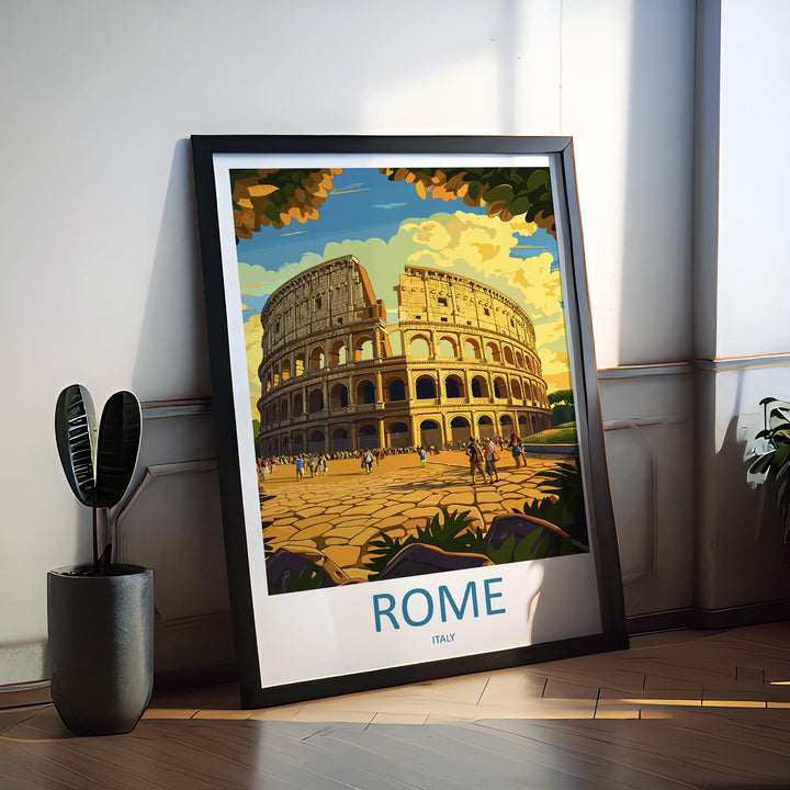 Rome Travel Poster Italy Wall Art Historic City Print Colosseum View Illustration Ancient Landmark Decor Rome Gift Souvenir Scene