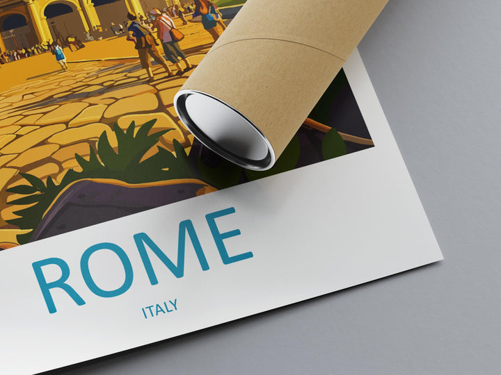 Rome Travel Poster Italy Wall Art Historic City Print Colosseum View Illustration Ancient Landmark Decor Rome Gift Souvenir Scene