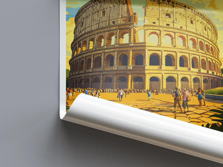 Rome Travel Poster Italy Wall Art Historic City Print Colosseum View Illustration Ancient Landmark Decor Rome Gift Souvenir Scene