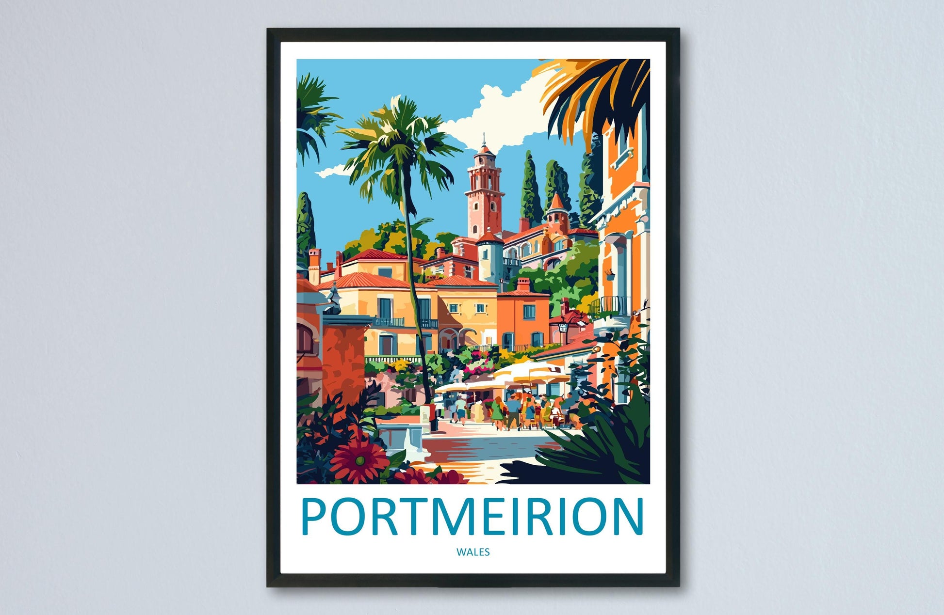 Portmeirion Travel Poster Wales Wall Art Coastal Village Print Italianate View Illustration Scenic Decor Portmeirion Gift Souvenir