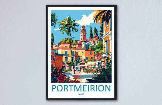 Portmeirion Travel Poster Wales Wall Art Coastal Village Print Italianate View Illustration Scenic Decor Portmeirion Gift Souvenir