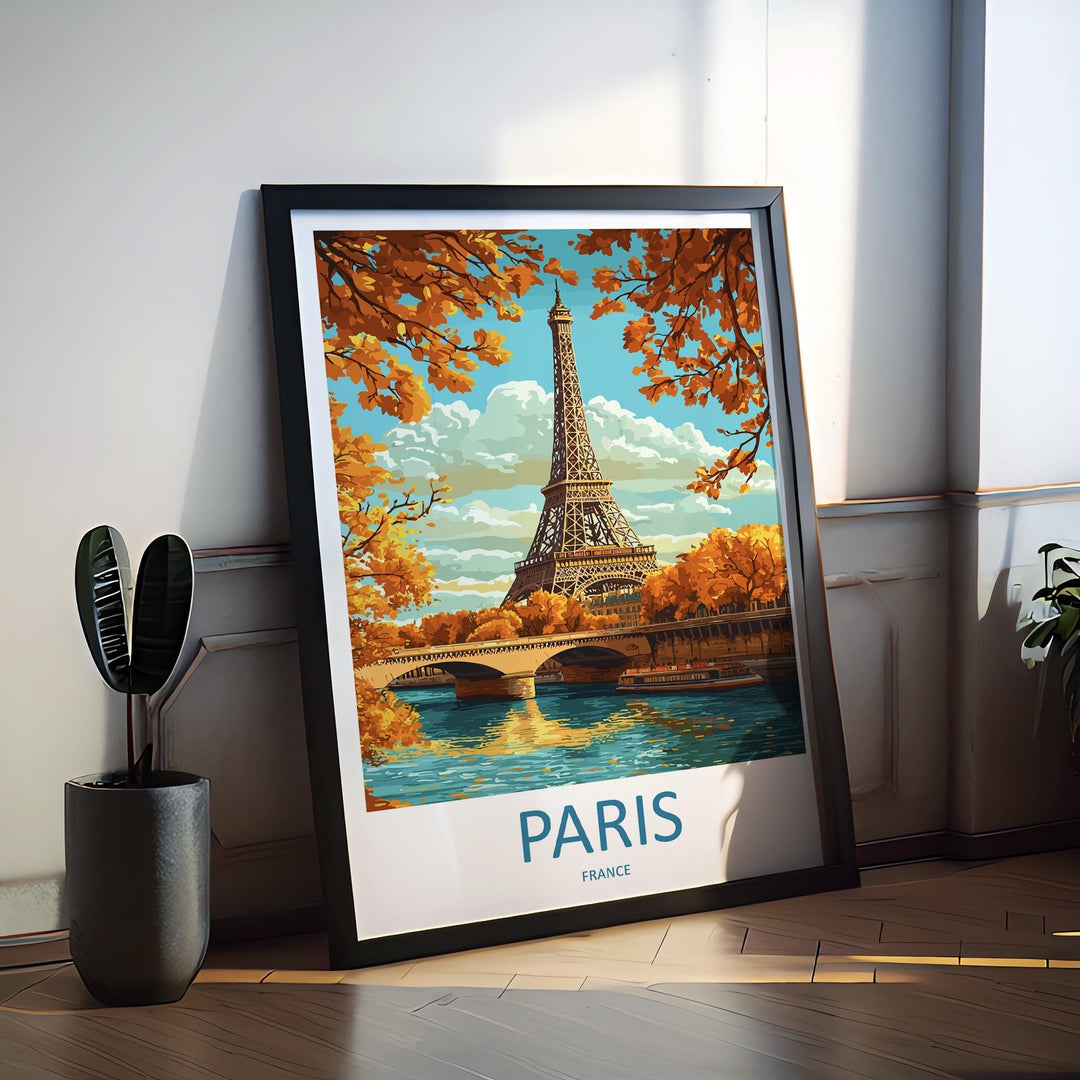 Paris Travel Poster France Wall Art Cityscape Print Eiffel Tower View Illustration Romantic Decor Paris Gift Souvenir Scene