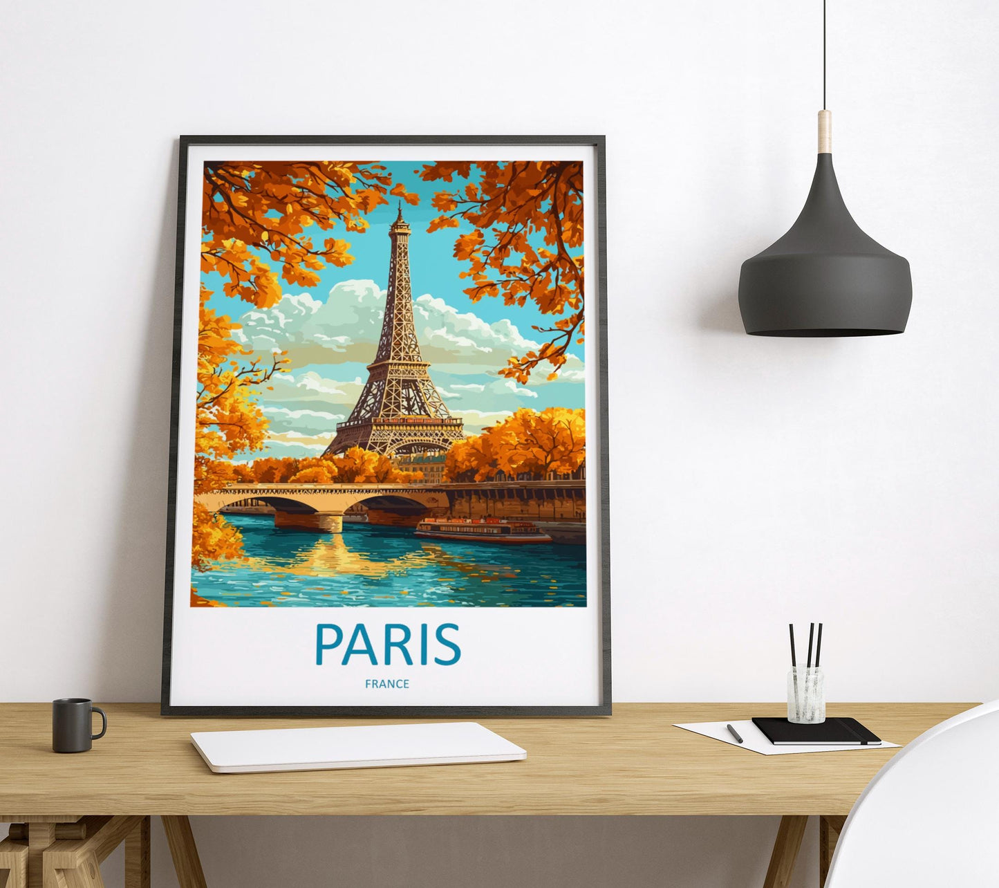 Paris Travel Poster France Wall Art Cityscape Print Eiffel Tower View Illustration Romantic Decor Paris Gift Souvenir Scene