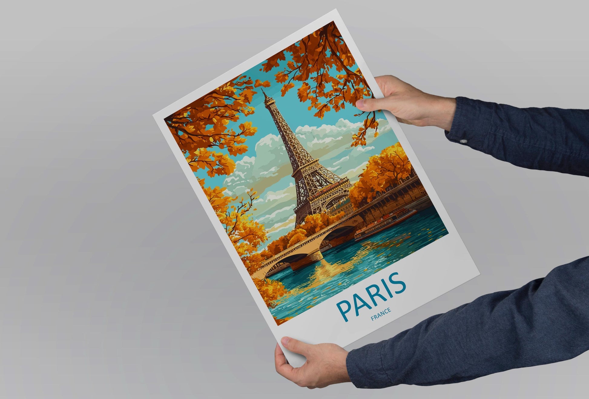 Paris Travel Poster France Wall Art Cityscape Print Eiffel Tower View Illustration Romantic Decor Paris Gift Souvenir Scene