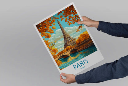 Paris Travel Poster France Wall Art Cityscape Print Eiffel Tower View Illustration Romantic Decor Paris Gift Souvenir Scene
