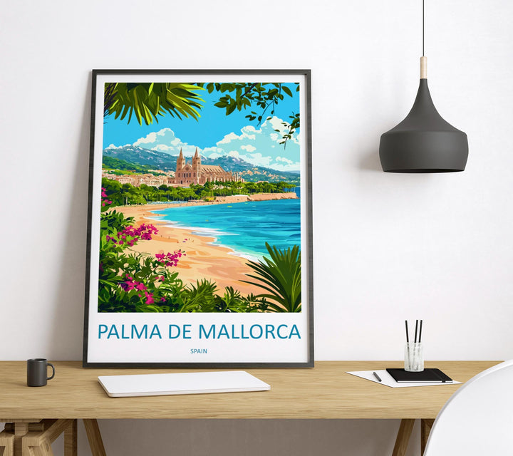 Palma de Mallorca Travel Poster Spain Wall Art Coastal City Print Cathedral View Illustration Island Decor Palma Gift Souvenir Scene
