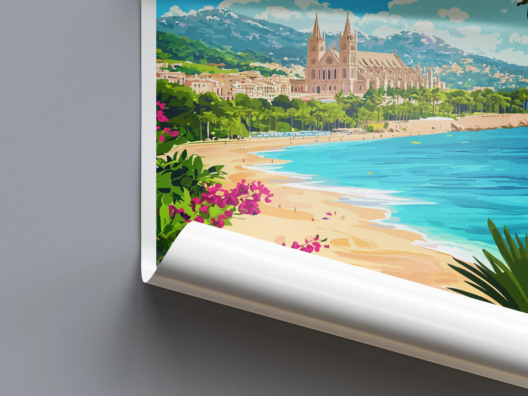 Palma de Mallorca Travel Poster Spain Wall Art Coastal City Print Cathedral View Illustration Island Decor Palma Gift Souvenir Scene