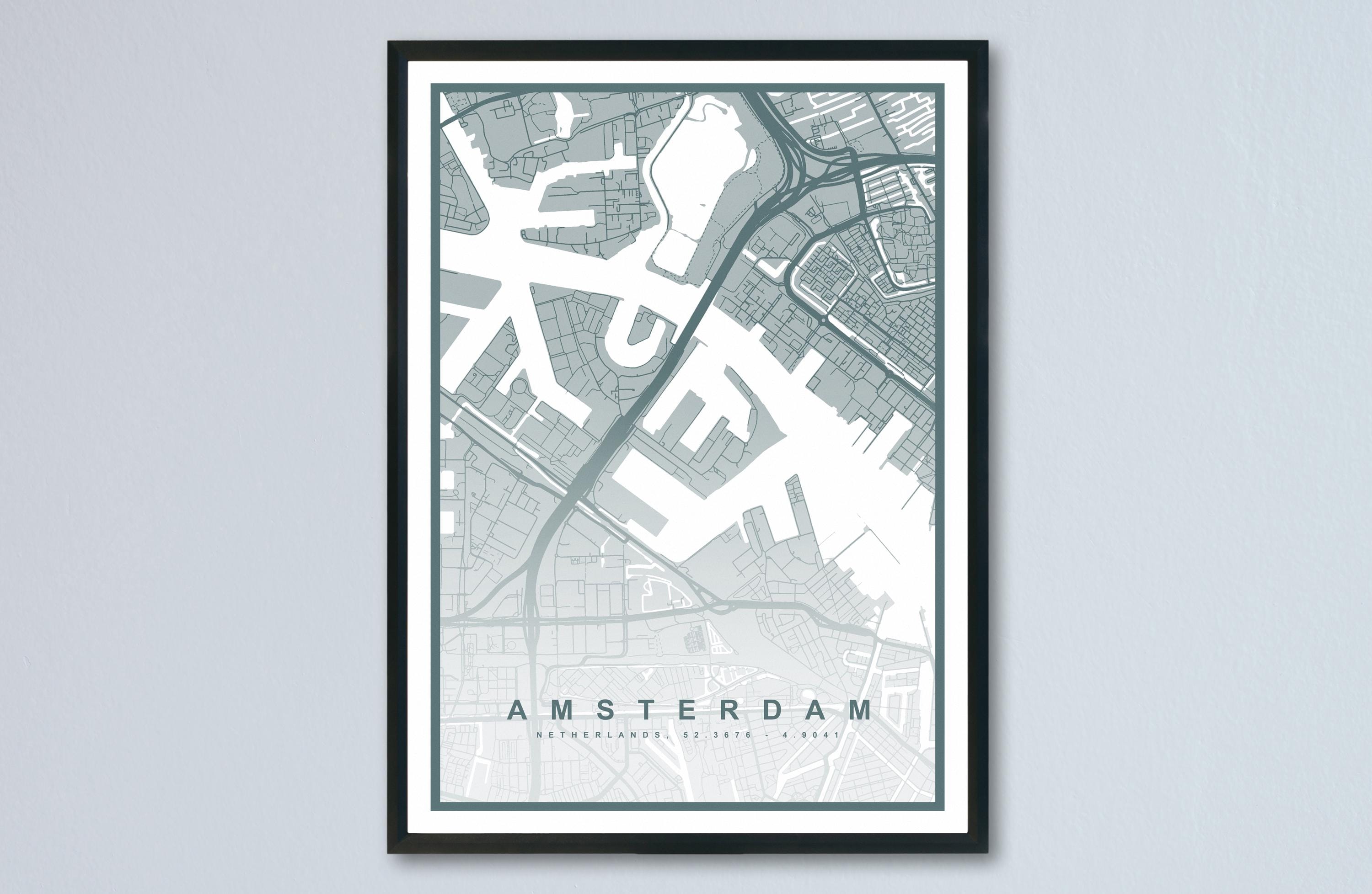 Amsterdam Map Print (8 COLOURS AVAILABLE) Amsterdam City Poster Netherlands Wall Art Amsterdam Decor Street Map Art Urban Amsterdam