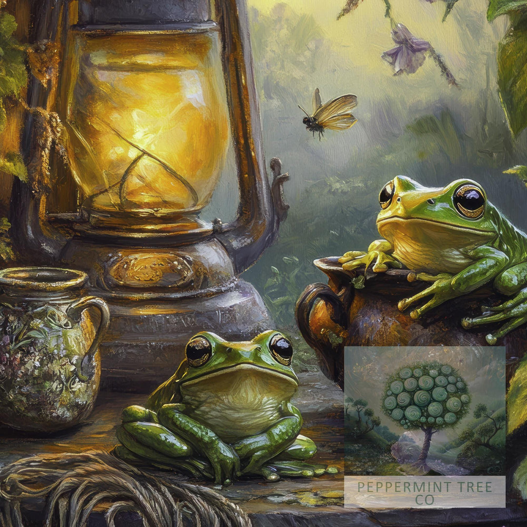 Tree Frogs Vintage Illustration Print, Cottagecore Animal Art