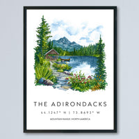 Adirondacks Watercolor Poster Adirondacks Travel Print Adirondacks Wall Art Mountain Landscape Painting Nature Decor