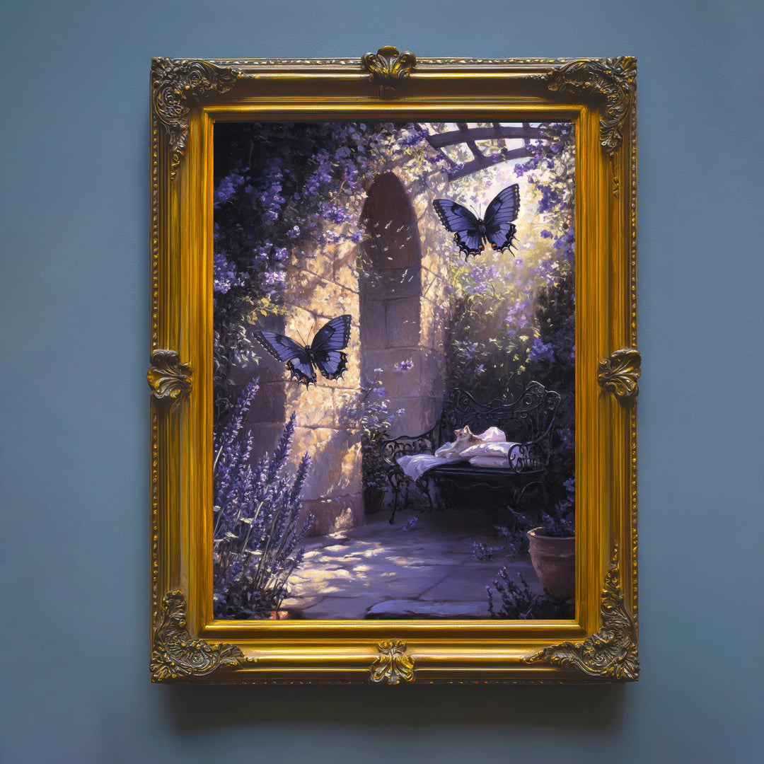 Lavender Butterfly Print, Vintage Cottagecore Nature Art