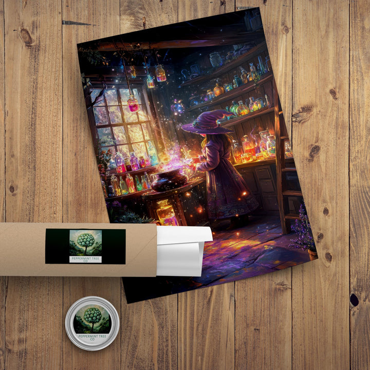 Witch's Rainbow Potion Print, Vintage Cottagecore Art