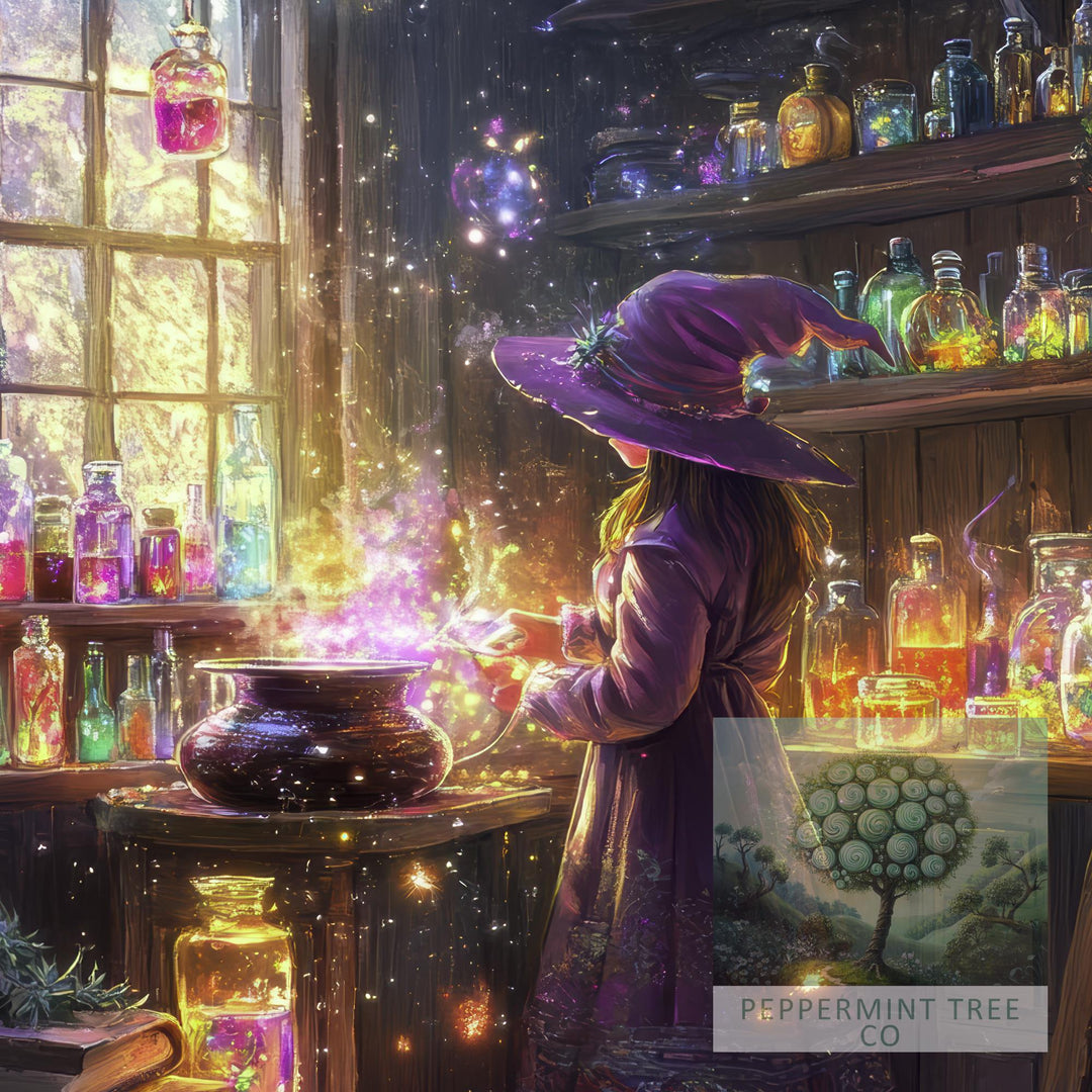 Witch's Rainbow Potion Print, Vintage Cottagecore Art