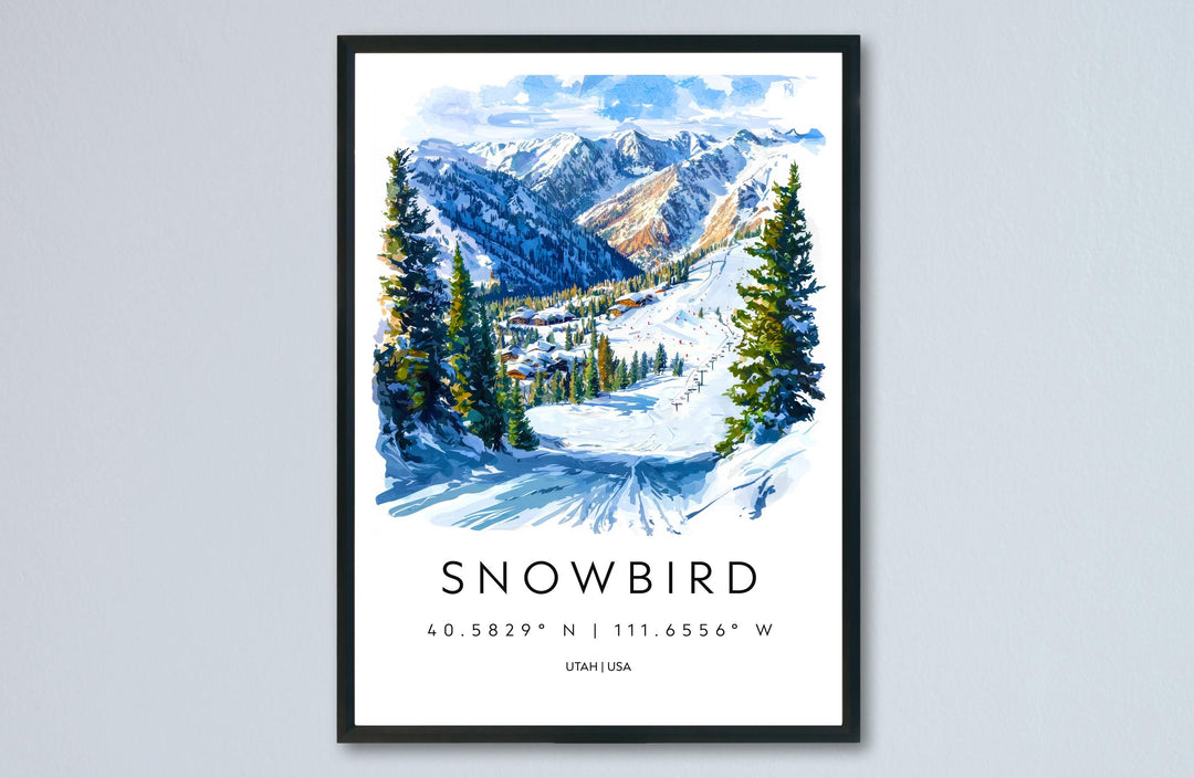 Snowbird Watercolor Poster Snowbird Travel Print Snowbird Wall Art Snowbird Ski Resort Painting Utah Mountain Decor