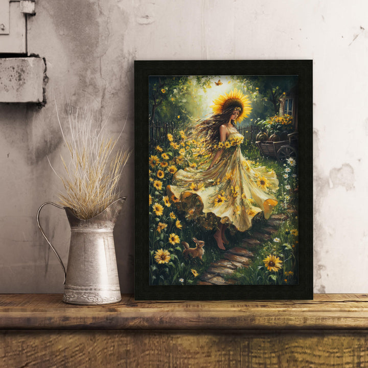 Sunflower Witch Print, Vintage Cottagecore Magical Art