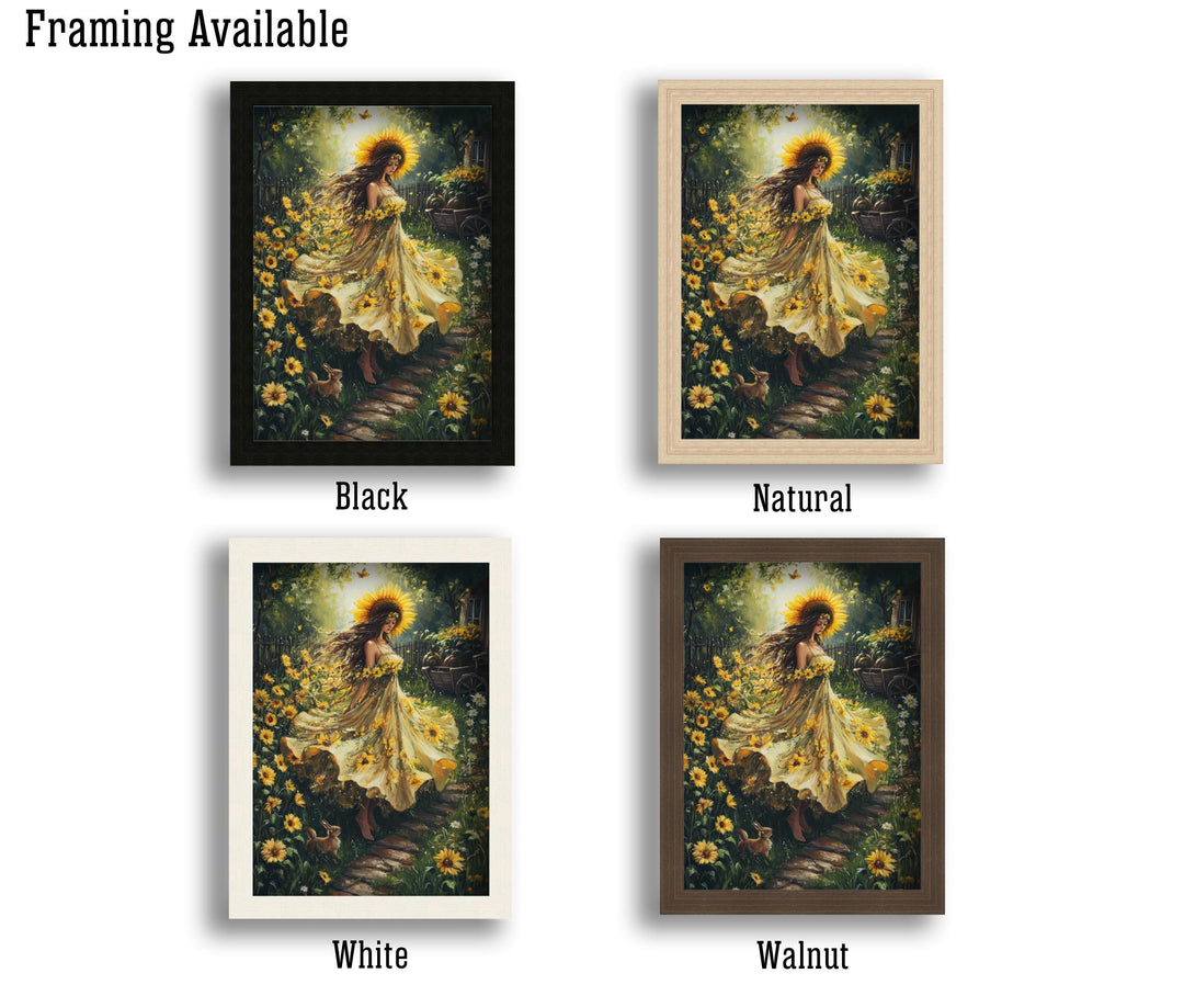 Sunflower Witch Print, Vintage Cottagecore Magical Art