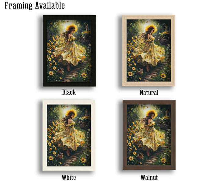 Sunflower Witch Print, Vintage Cottagecore Magical Art