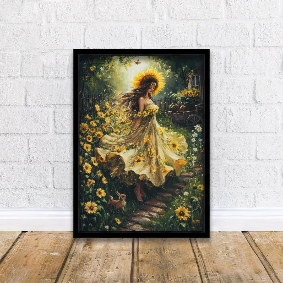 Sunflower Witch Print, Vintage Cottagecore Magical Art