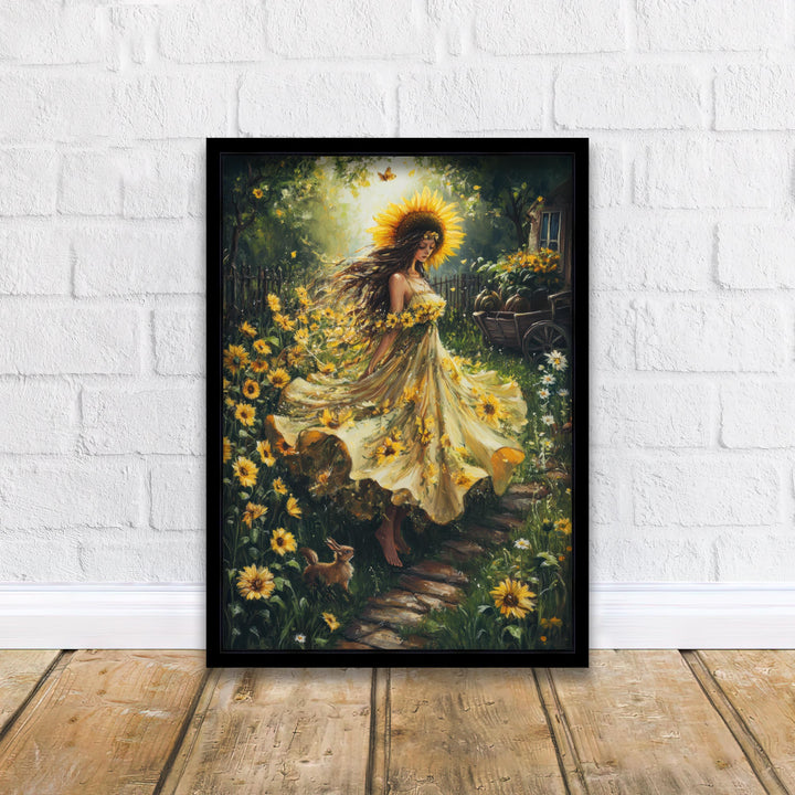 Sunflower Witch Print, Vintage Cottagecore Magical Art
