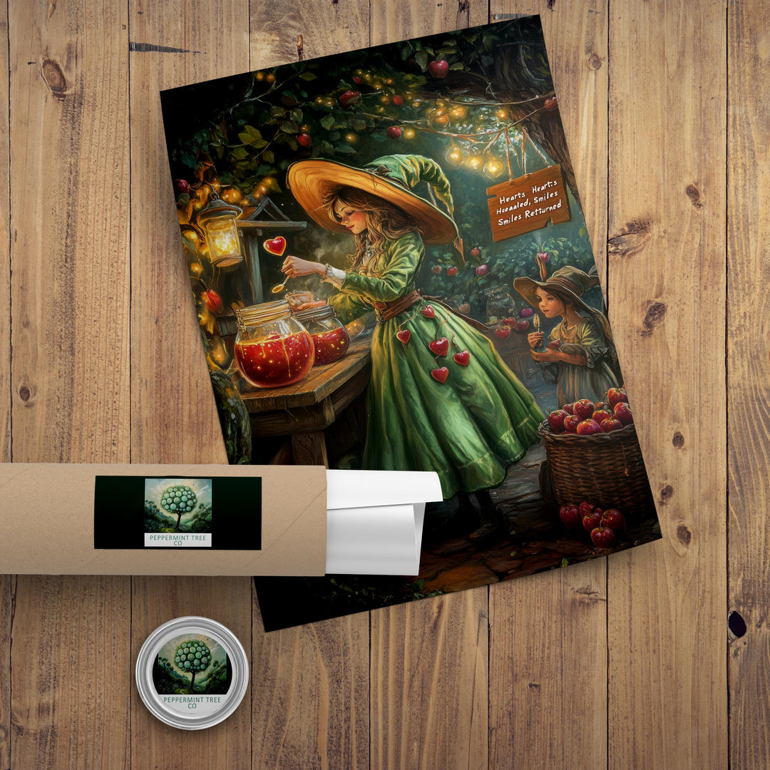Candy Apple Witch Print | Vintage Cottagecore Illustration