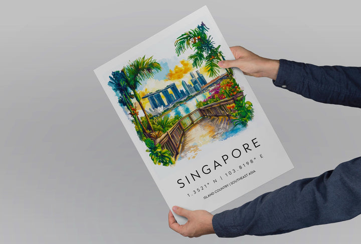 Singapore Watercolor Poster Singapore Travel Print Singapore Wall Art Cityscape Painting Singapore Souvenir Asia Decor