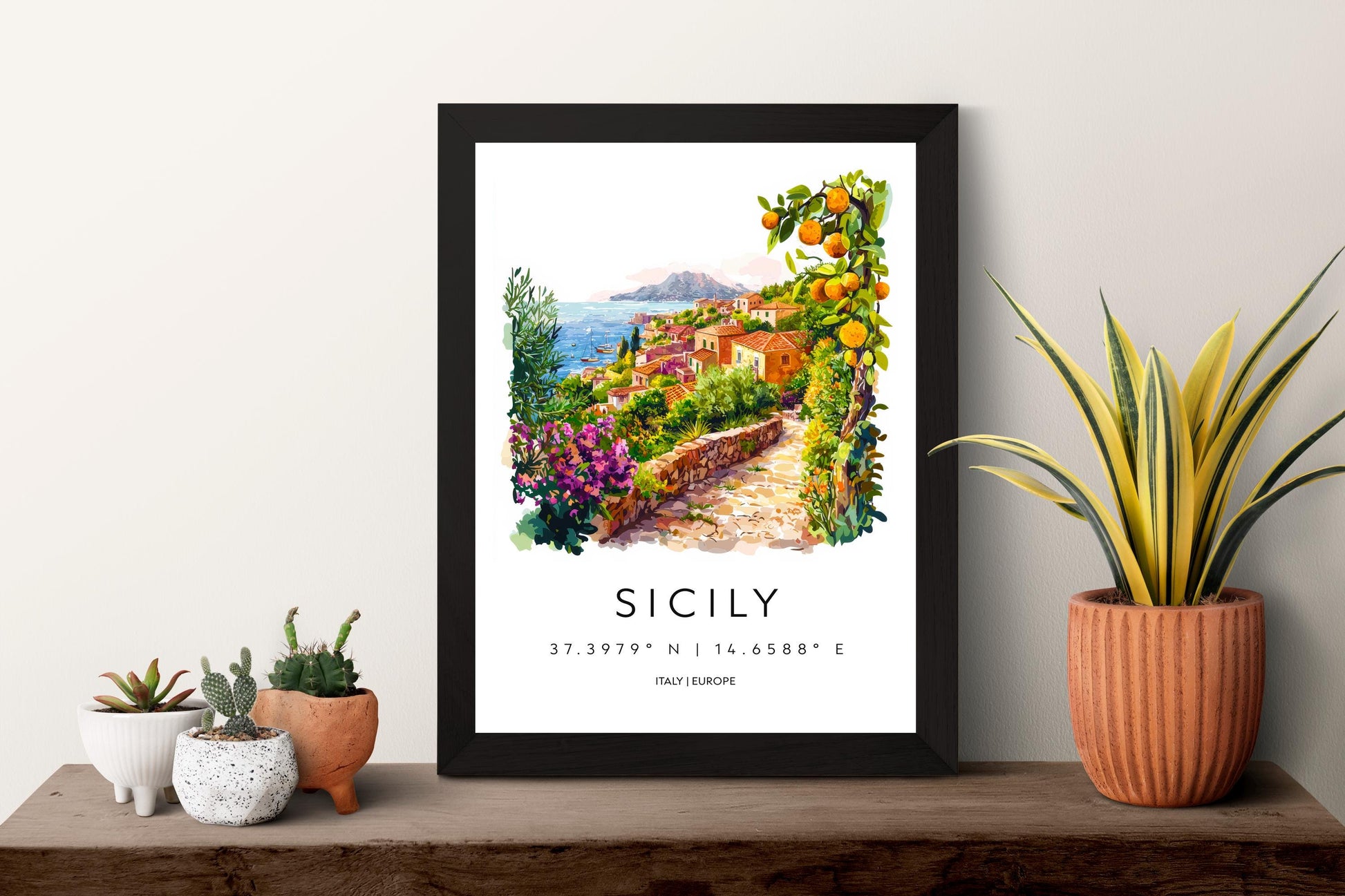 Sicily Watercolor Poster Sicily Travel Print Sicily Wall Art Sicily Landscape Painting Sicily Souvenir Italy Decor