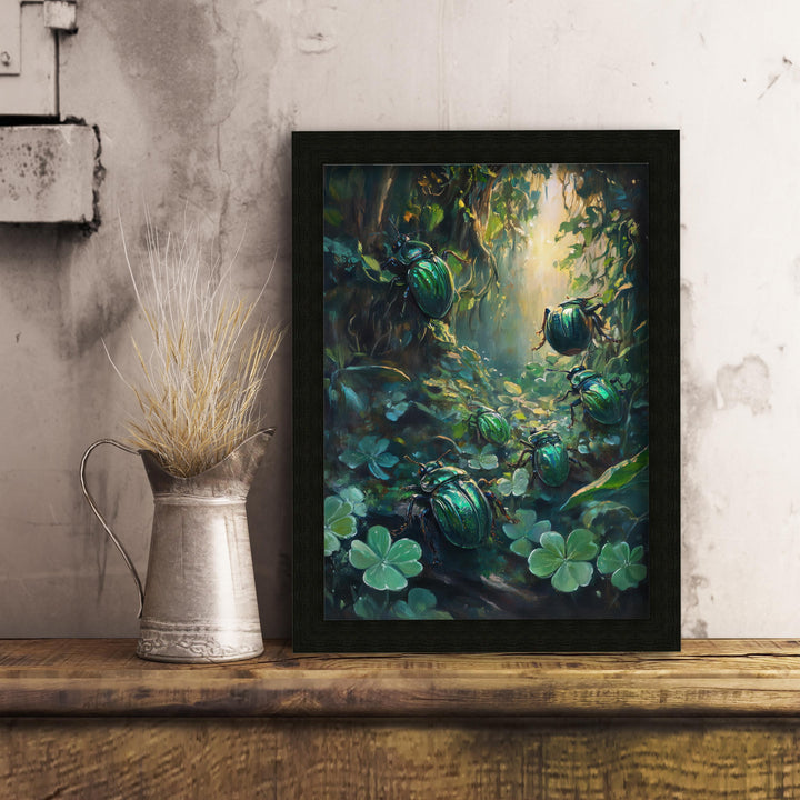 Clover Beetle Print: Vintage Nature Art, Cottagecore Decor