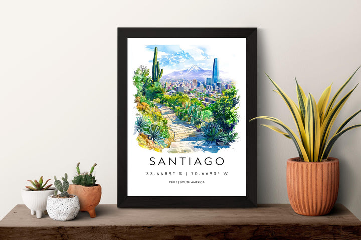 Santiago Watercolor Poster Santiago Travel Print Santiago Wall Art Santiago Cityscape Painting Chile Souvenir Decor