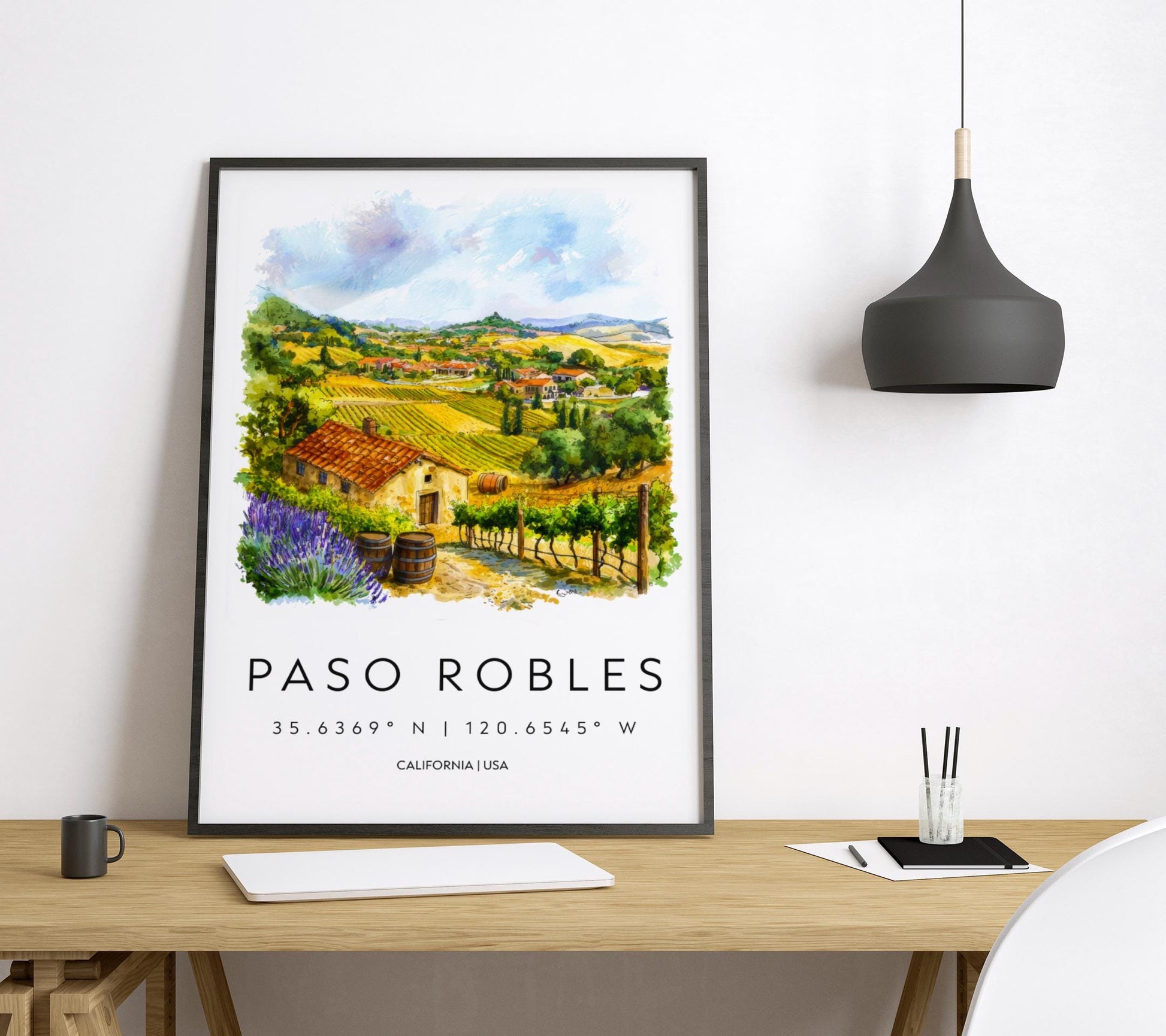 Paso Robles Watercolor Poster Paso Robles Travel Print Paso Robles Wall Art Wine Country Painting California Decor