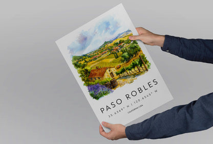 Paso Robles Watercolor Poster Paso Robles Travel Print Paso Robles Wall Art Wine Country Painting California Decor