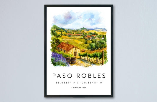 Paso Robles Watercolor Poster Paso Robles Travel Print Paso Robles Wall Art Wine Country Painting California Decor