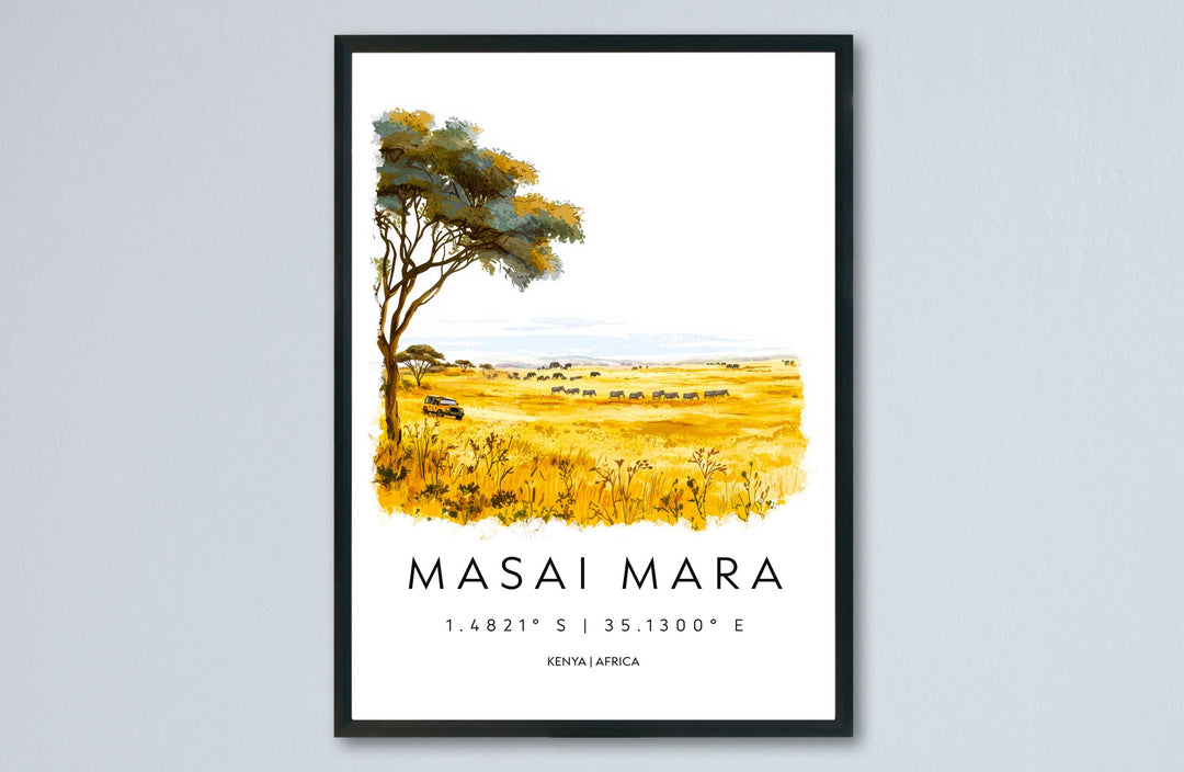 Maasai Mara Watercolor Poster Kenya Travel Print Safari Wall Art Wildlife Painting Maasai Mara Souvenir Nature Decor