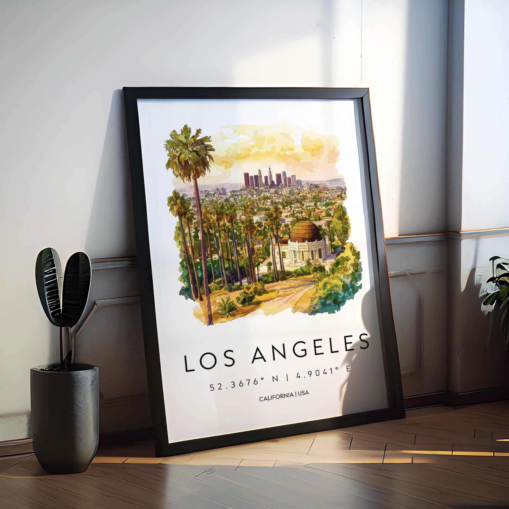 Los Angeles Watercolor Poster Los Angeles Travel Print LA Wall Art Cityscape Painting Los Angeles Souvenir California Decor