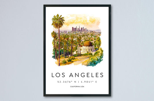 Los Angeles Watercolor Poster Los Angeles Travel Print LA Wall Art Cityscape Painting Los Angeles Souvenir California Decor