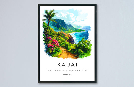 Kauai Watercolor Poster Kauai Travel Print Kauai Wall Art Hawaii Island Painting Kauai Souvenir Tropical Decor