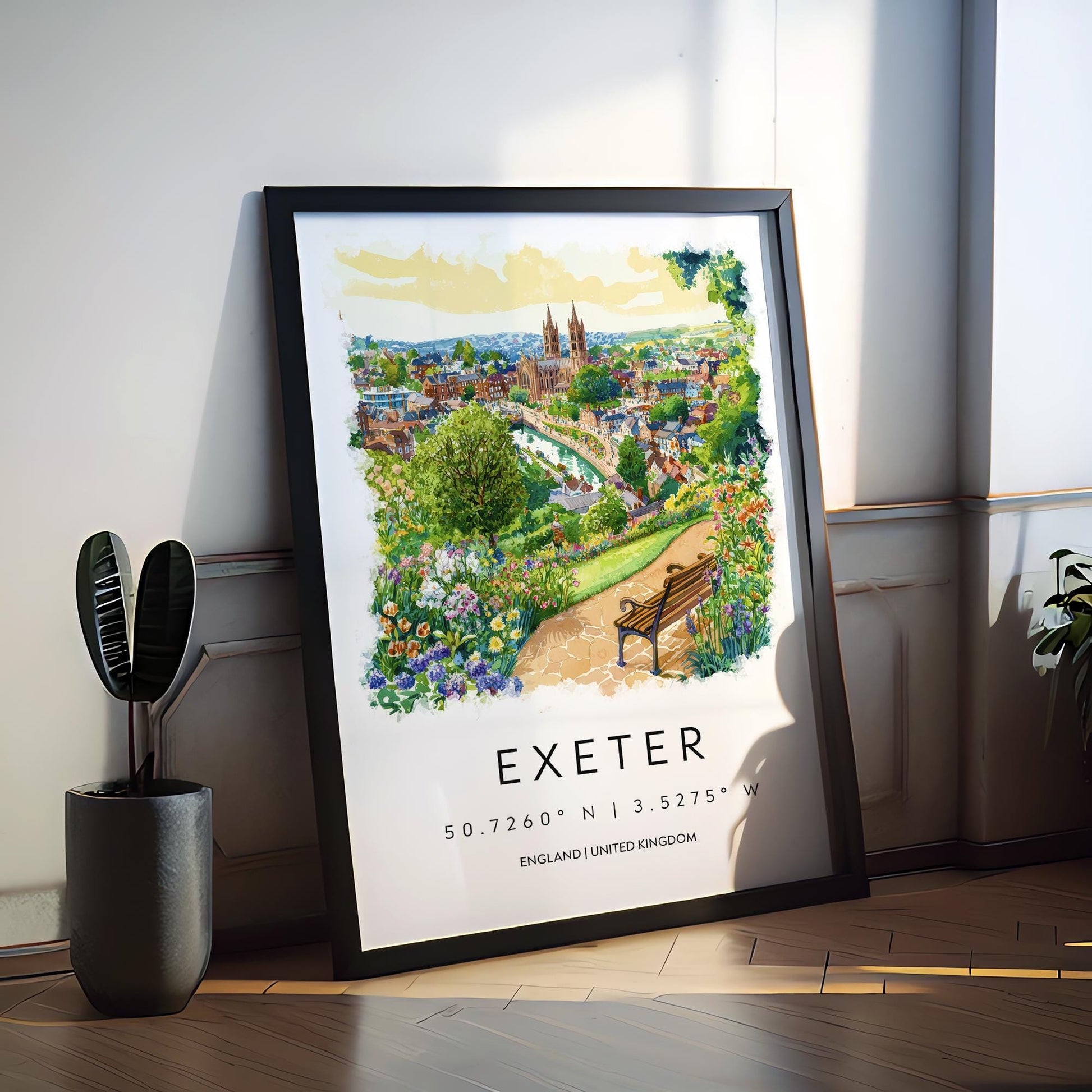 Exeter Watercolor Poster Exeter Travel Print Exeter Wall Art Historic City Painting Exeter Souvenir Devon Decor