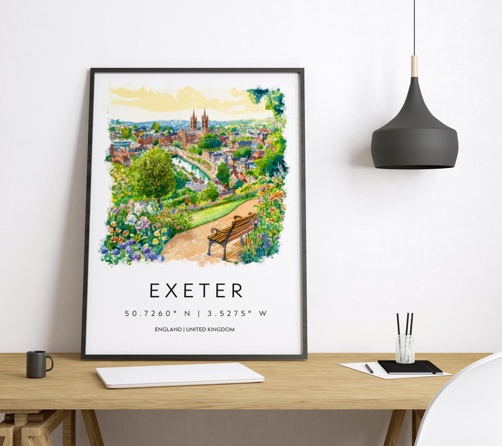 Exeter Watercolor Poster Exeter Travel Print Exeter Wall Art Historic City Painting Exeter Souvenir Devon Decor