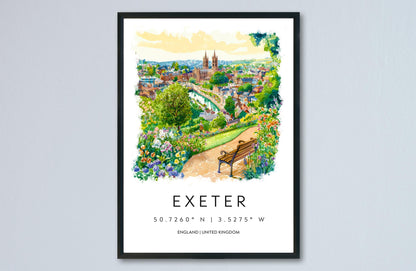 Exeter Watercolor Poster Exeter Travel Print Exeter Wall Art Historic City Painting Exeter Souvenir Devon Decor