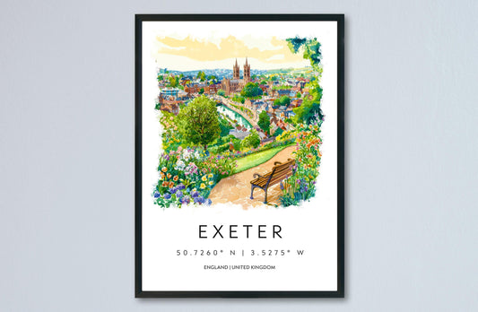 Exeter Watercolor Poster Exeter Travel Print Exeter Wall Art Historic City Painting Exeter Souvenir Devon Decor
