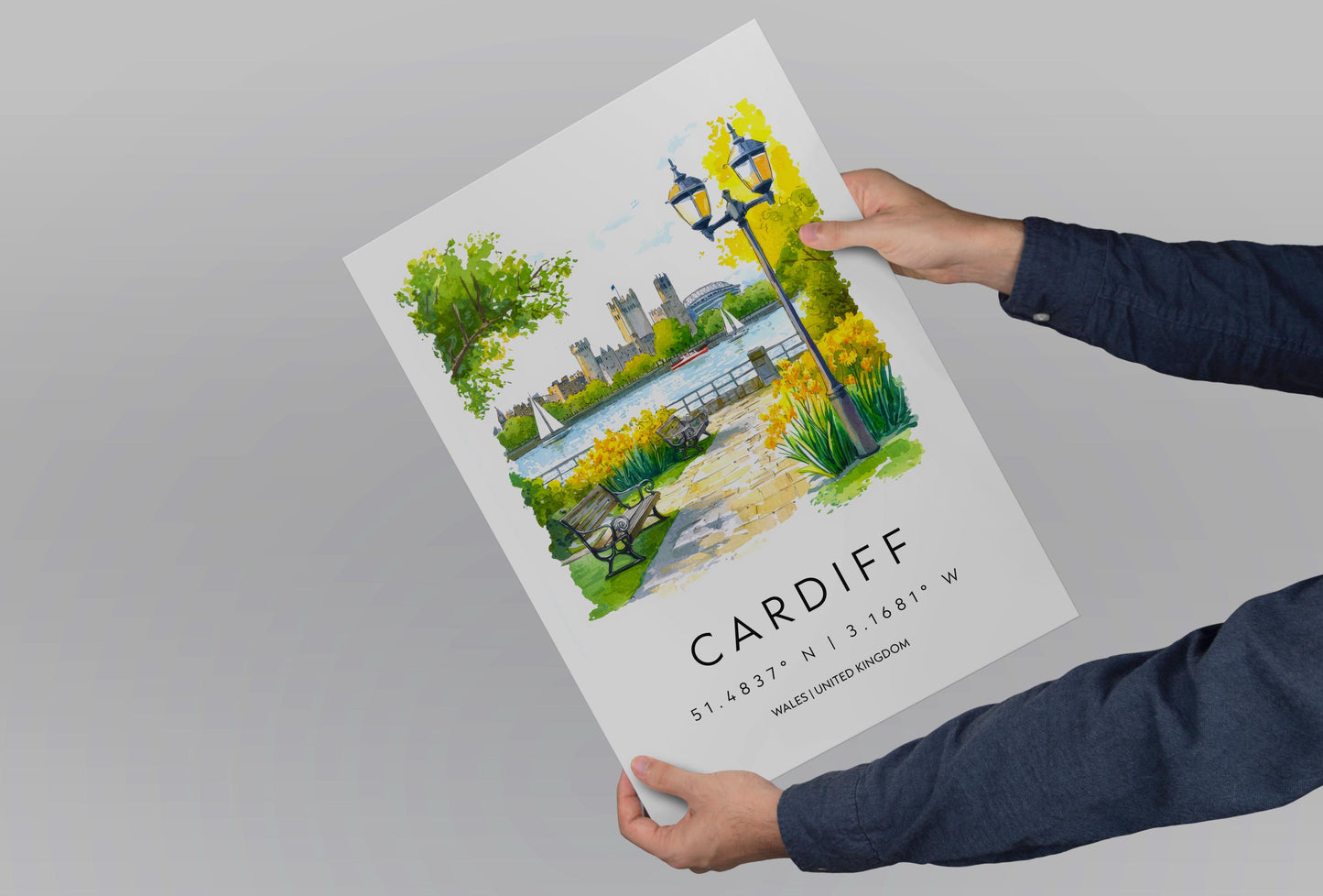 Cardiff Watercolor Poster Cardiff Travel Print Cardiff Wall Art Cityscape Painting Cardiff Souvenir Wales Decor